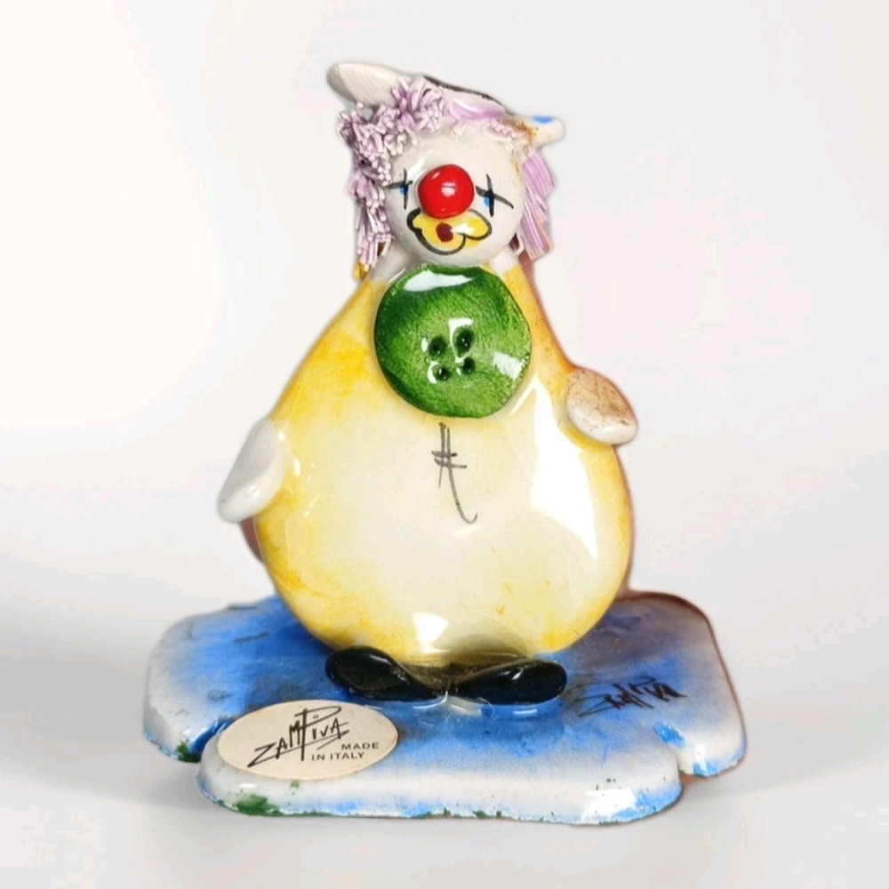Zampiva Clown Figurine Spaghetti Hair Hand Made Hand Painted Italy Signed 2.5"